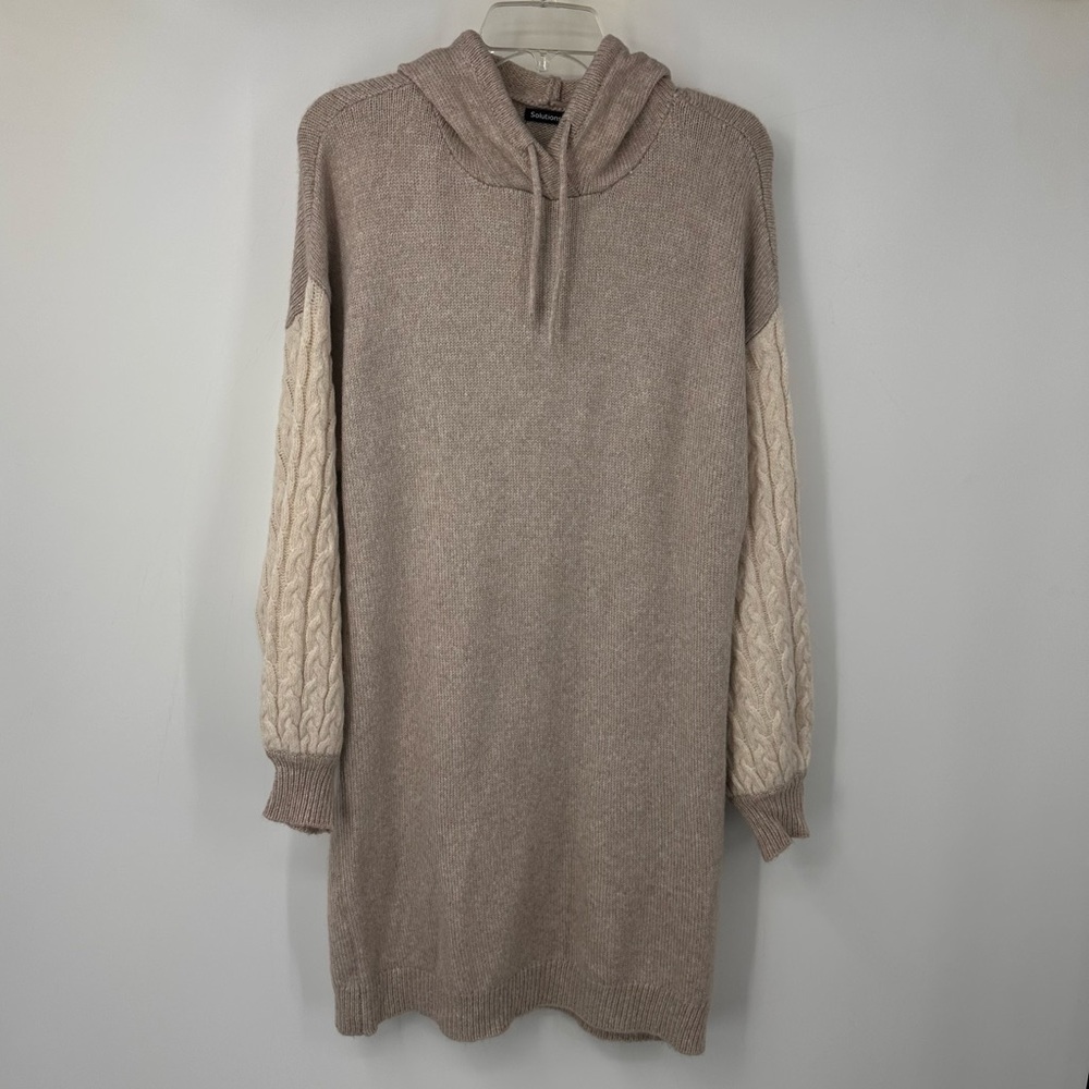 Solutions! Knit Jumper Sweater Dress Womens Large Cream Gray Hoodie | E010
